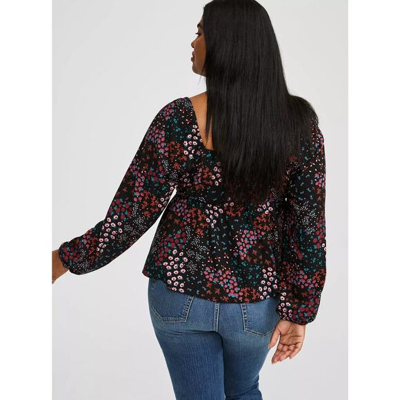 Torrid Peplum Challis Sweetheart Top, Black Floral Long Sleeve Peasant Blouse 3x - Picture 4 of 13